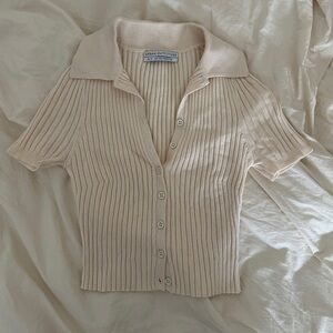 Urban Outfitters Beige Ribbed Collared Top